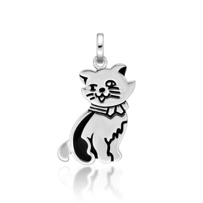 Picture of HAPPY CAT PENDANT BLACK INLAY 20mm