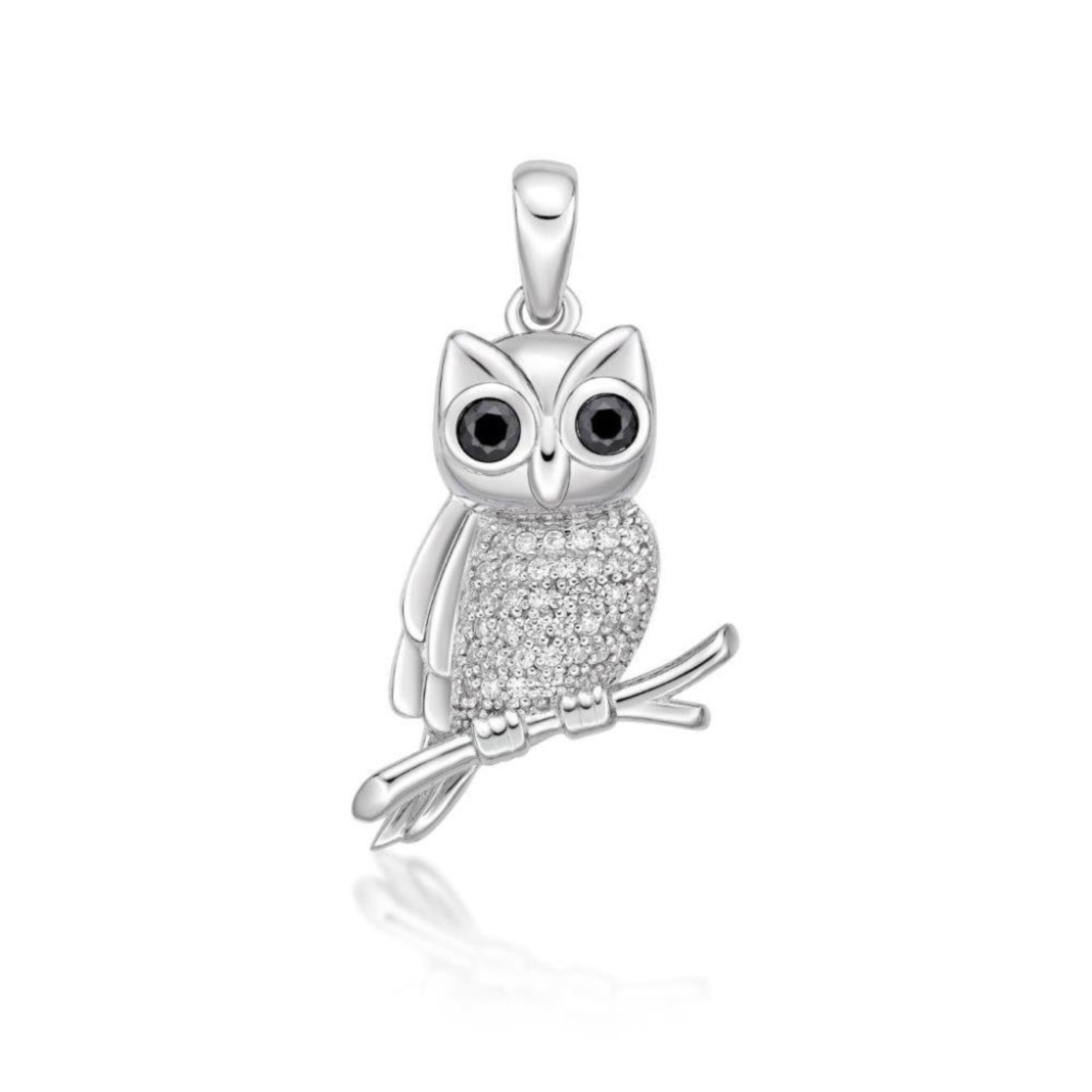 Picture of CZ OWL ON A PERCH, BLK CZ EYES