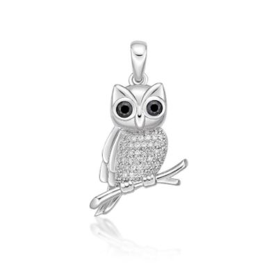 Picture of CZ OWL ON A PERCH, BLK CZ EYES