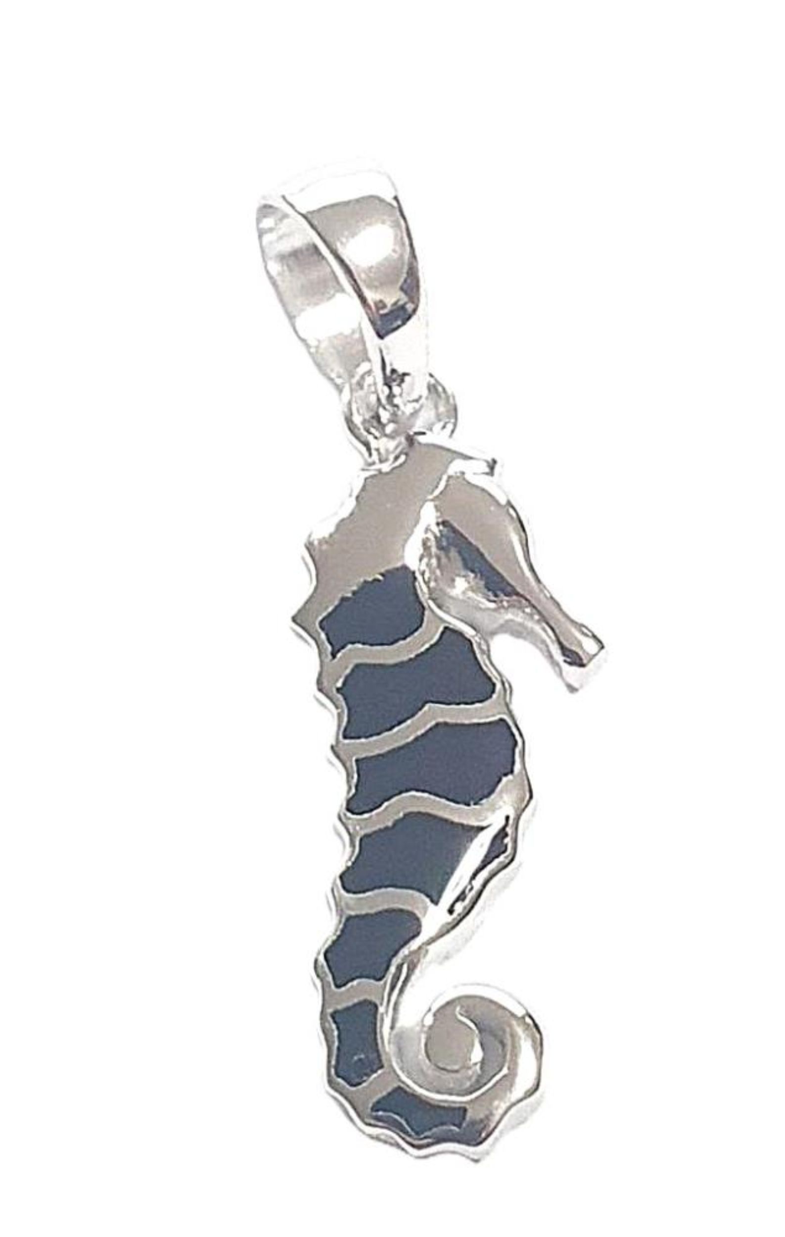 Picture of SEAHORSE PENDANT, BLACK AGATE INLAY, 20mm LONG