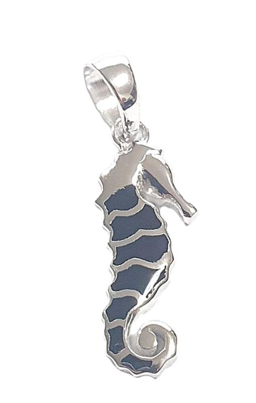 Picture of SEAHORSE PENDANT, BLACK AGATE INLAY, 20mm LONG