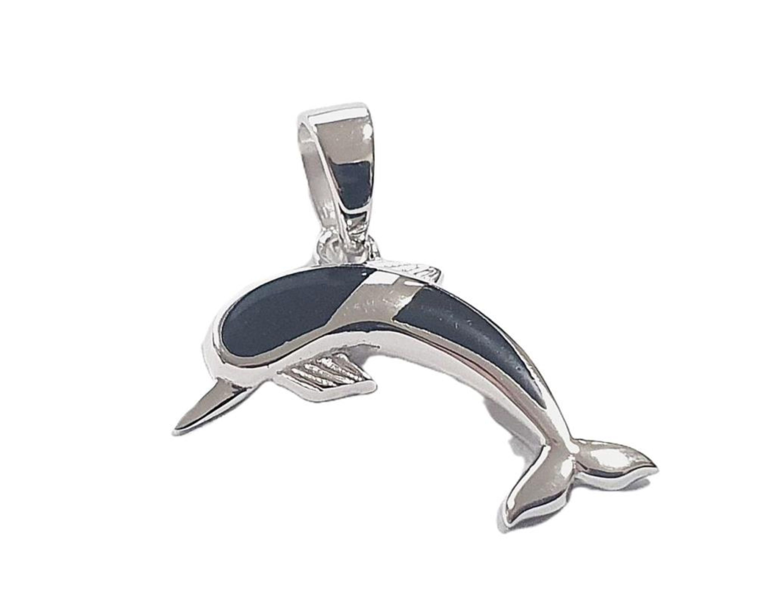 Picture of DOLPHIN PENDANT, BLACK AGATE INLAY, 20mm LONG