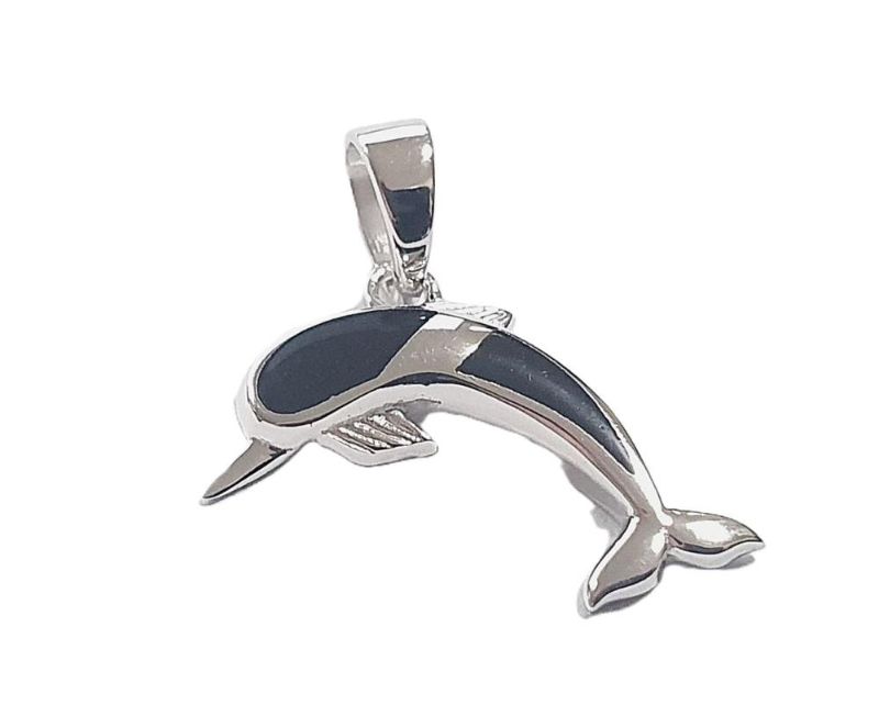 Picture of DOLPHIN PENDANT, BLACK AGATE INLAY, 20mm LONG