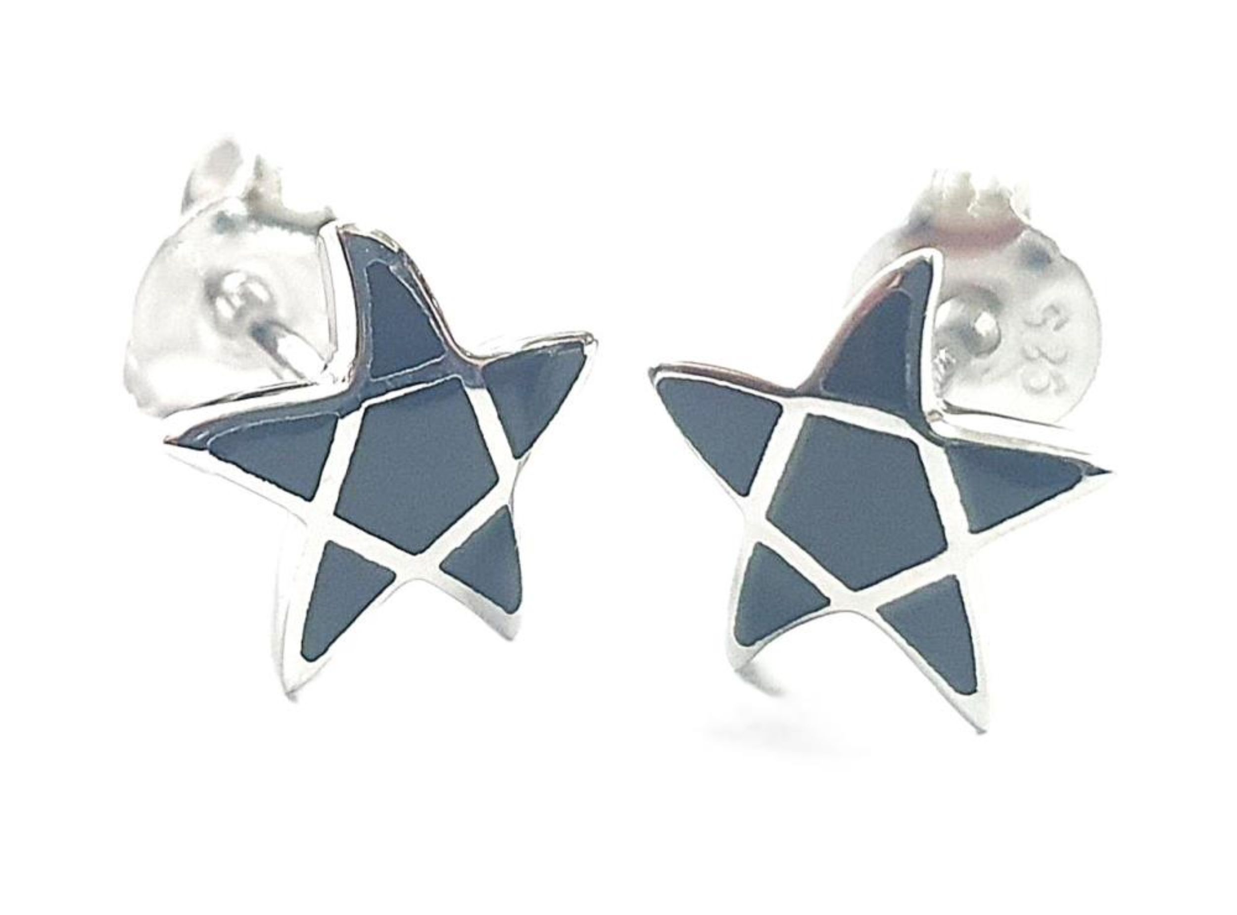 Picture of 5 POINT STAR EARRING, BLACK AGATE INLAY, 8mm