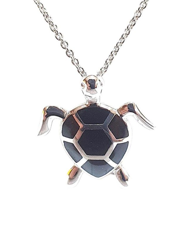 Picture of TURTLE PENDANT, BLACK AGATE INLAY, 20mm LONG with chain