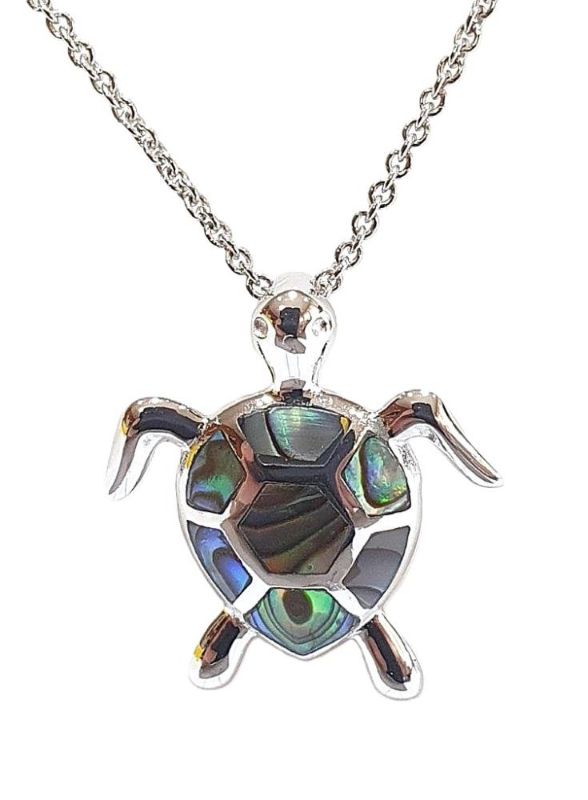 Picture of TURTLE PENDANT, PAUA INLAY, 20mm LONG with chain