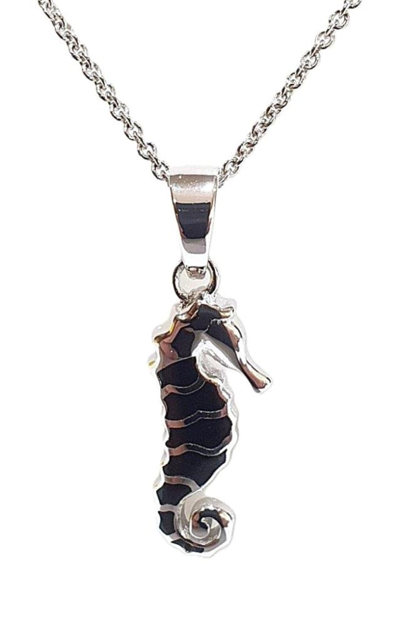 Picture of SEAHORSE PENDANT, BLACK AGATE INLAY, 20mm LONG with chain