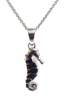 Picture of SEAHORSE PENDANT, BLACK AGATE INLAY, 20mm LONG with chain
