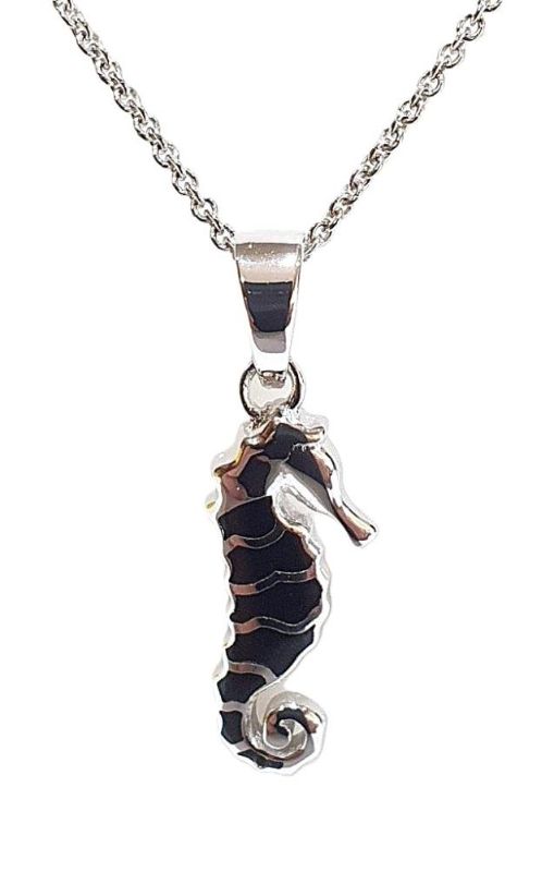 Picture of SEAHORSE PENDANT, BLACK AGATE INLAY, 20mm LONG with chain