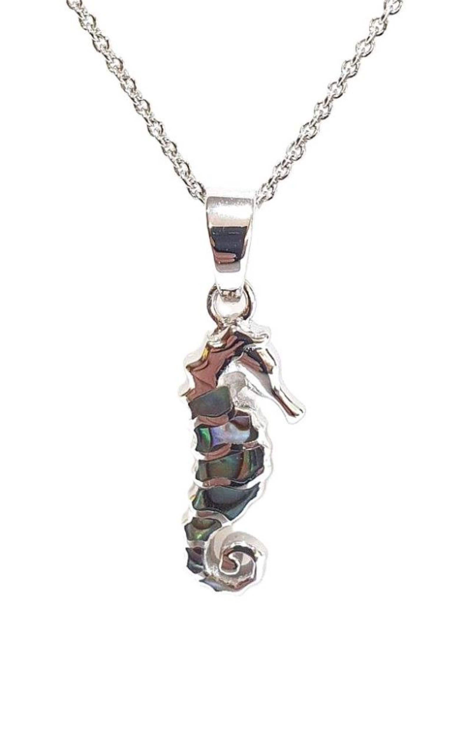 Picture of SEAHORSE PENDANT, PAUA INLAY, 20mm LONG with chain