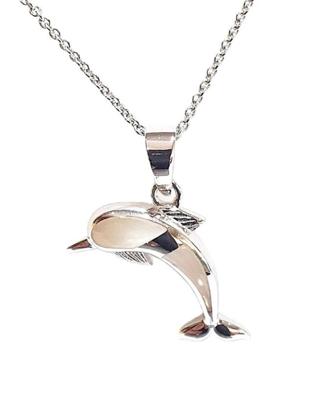 Picture of DOLPHIN PENDANT, MOP INLAY, 20mm LONG with chain