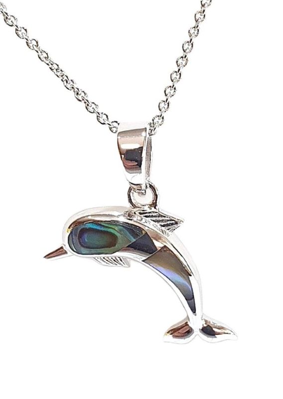 Picture of DOLPHIN PENDANT, PAUA INLAY, 20mm LONG with chain